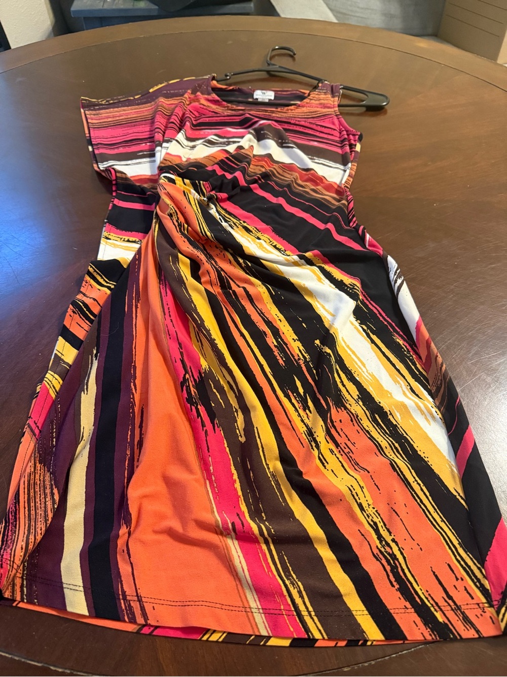 Worthington One-Shoulder Midi Dress in Orange, Pink & Black